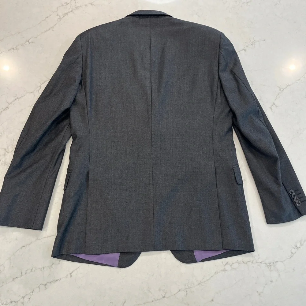 TM Lewin Blazer Mens 40S Gray Merino Wool‎ Super 110s Two Button Double Vent
